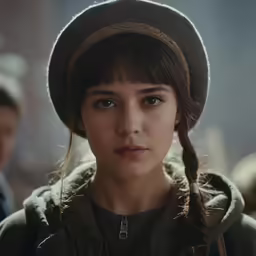a woman is wearing a hat in the middle of the image