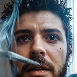 a man smoking cigarette with an intense look