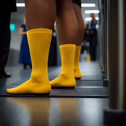 legs with yellow socks and a black skirt