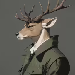 a paper model of a deer wearing a jacket