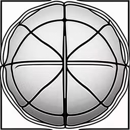 a drawing of a basketball ball with lines going in the middle,a black and white photo of a basketball,a black and white graphic depicting the three dimensional shapes,the ball is in a cross section that makes it look like a ball,a drawing with an image of a basketball in the middle