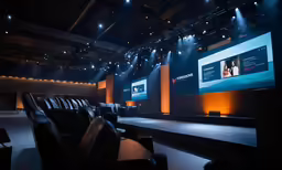a stage with rows of seats that are empty