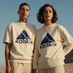 two people in matching white shirts stand together