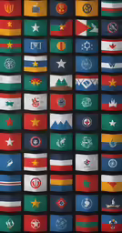 a bunch of flags that are on a table