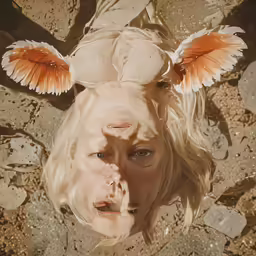 a beautiful blonde with wings on top of her head
