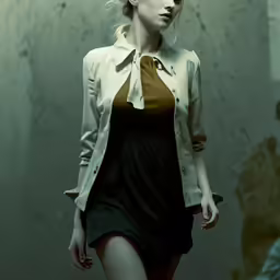 woman in dress walking on sidewalk near wall