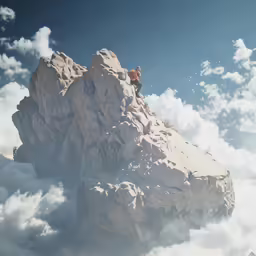 a cow is standing on the top of a large rock