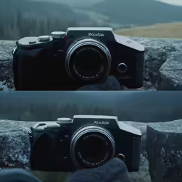 two shots of a kodak camera from side angle