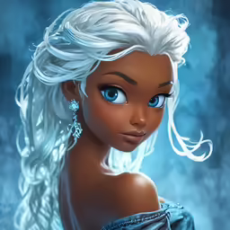 a 3d painting of a girl with white hair and long, curly hair
