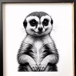 a black and white print of a meerkat sitting with his feet crossed