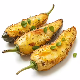 three pieces of food sitting on a white surface