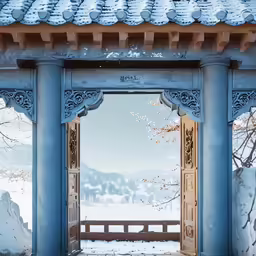 a photo with doors in the snow covered area