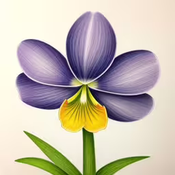 an artistic drawing of a purple and yellow flower,a flower drawing with colored pencils on paper