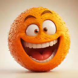 a fruit with its teeth smiling and eyes open