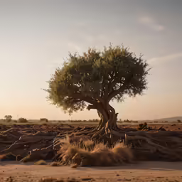 a single tree that is in the dirt