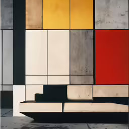 a painting that is mostly color blocked and yellow