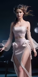 a woman wearing a dress with a slit