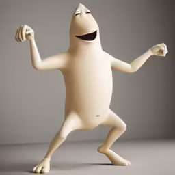 an animated toy figure with one arm raised