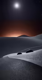 two umbrellas in an expanse with an orange glow