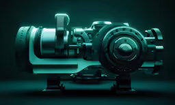 a black camera with a green light in the background