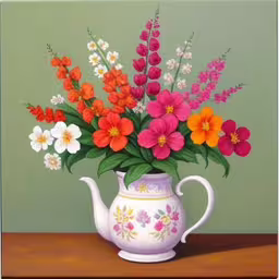 /tmp/FOOap3RiF.jpg = flowers in a tea pot on a table
,/tmp/FOOap3RiF.jpg = a painting of flowers in a teapot on a table
,/tmp/FOOap3RiF.jpg = an oil painting of colorful flowers in a tea pot
,/tmp/FOOap3RiF.jpg = a picture of a vase with many different flowers in it
,/tmp/FOOap3RiF.jpg = a painting of a pot filled with flowers
,/tmp/FOOap3RiF.jpg = an image of a painting with flowers inside
,/tmp/FOOap3RiF.jpg = a picture of a white tea pot with colorful flowers

