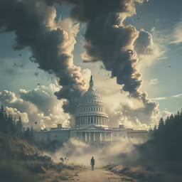 a picture of a man in front of the dome of the capitol building