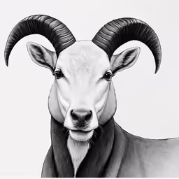 an artistic painting of a goat with large horns