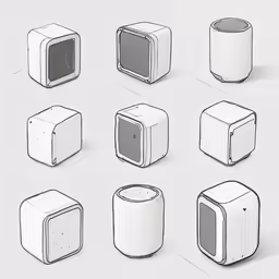 several different views of a microwave and a cup
