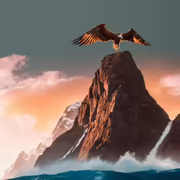 an eagle is standing on top of a rocky mountain