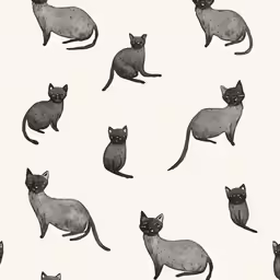 a pattern of cats in grey on white