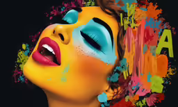 an image of a girl with blue and yellow makeup