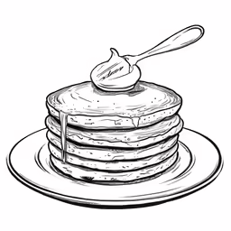 a drawing of a stack of pancakes with icing and sugar on top