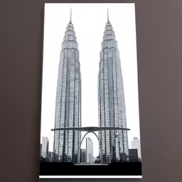 two tall building near a big white wall