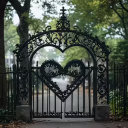 heart shaped gate with ironwork in city park