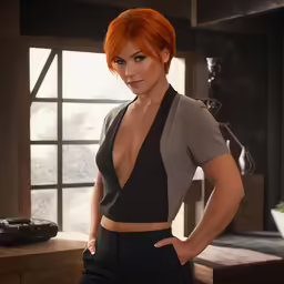 a woman is posing in a very elegant outfit