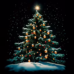 the illuminated christmas tree is lit up with ornaments
