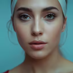 a woman with blue eyes and white hair