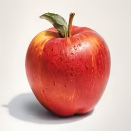 a red apple with leaves and drops of water