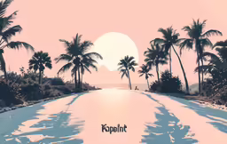 palm trees are silhouetted on a deserted street