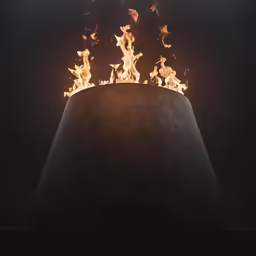 a tall hat with fire burning out the sides