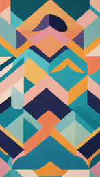 some colorful shapes that are on a wall,an abstract, multi - colored geometric painting
