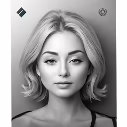 the blonde female is photographed in black and white