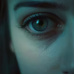 close up view of blue eye looking at something