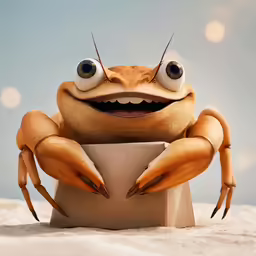 a cute brown creature sitting on top of a small piece of cardboard
