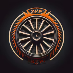 the spoke of an orange and black wheel on a dark background