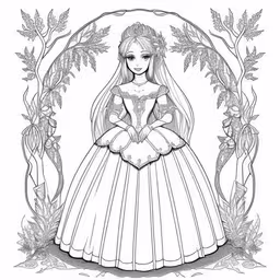 the princess coloring pages with a girl dressed in an elegant dress,a coloring book page that is for adults with the bride