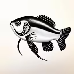 the fish is depicted in black and white