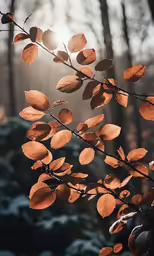 a leafy branch with the sun coming through the trees