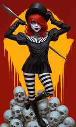 the poster shows a woman dressed as a skull holding a knife