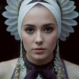 woman with white angel wings in her hair